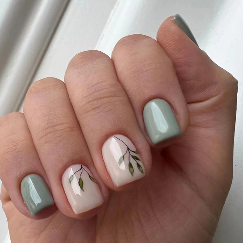 Nail Art Design - 24Pcs Reusable Fake Nails Short Square