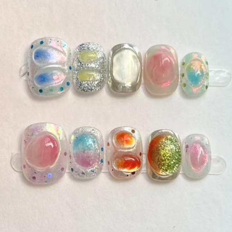 Nail Art Design - 10Pcs Cute Short Round Handmade Fake