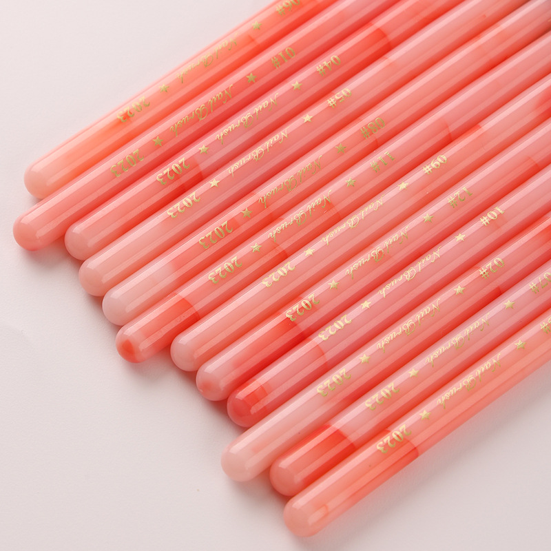 12Pcs Pink Inlaid Jade Handle  - Nail Art Pink Soft 评论和价格