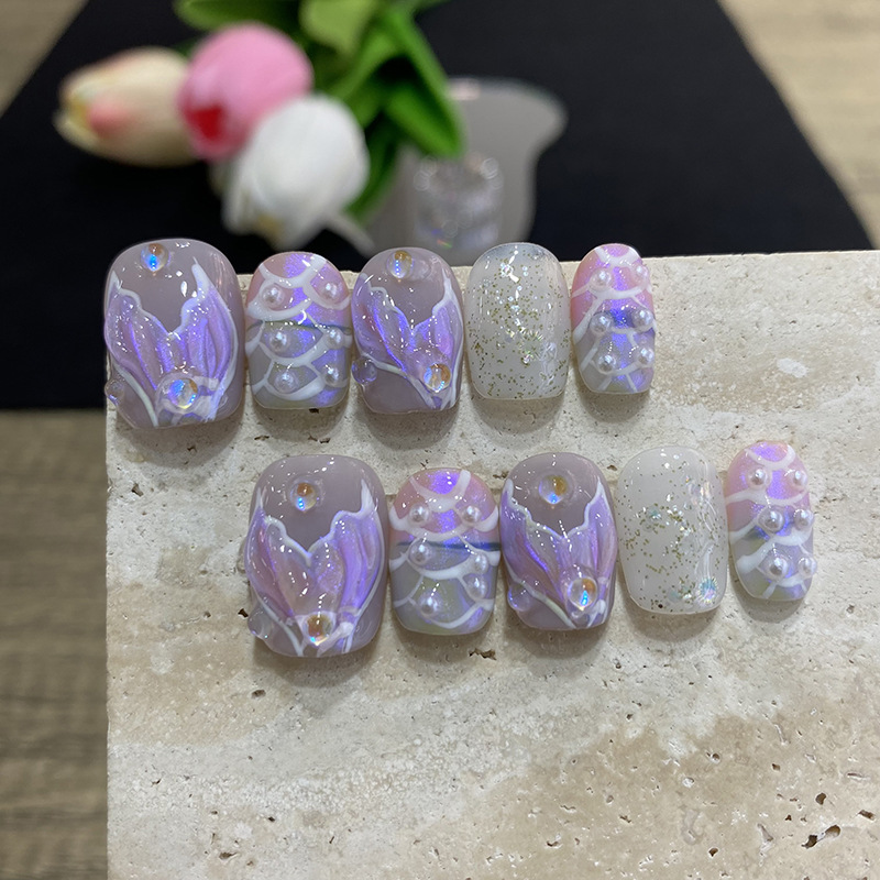 10pcs Butterfly Flower Fake Na - Nail Art Design 评论和价格