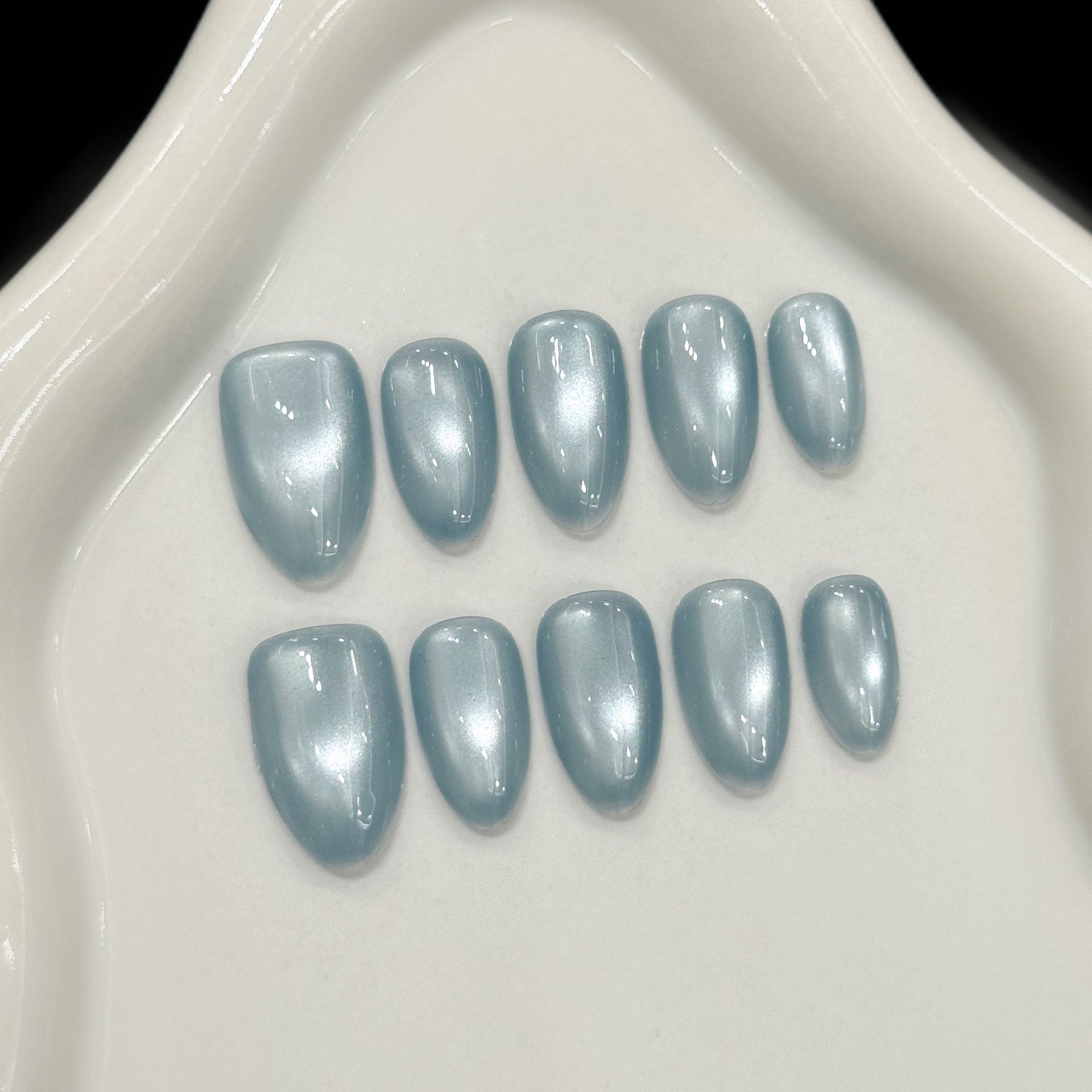 10Pcs Blue Cat Eye French Shor - Nail Art Design 评论和价格