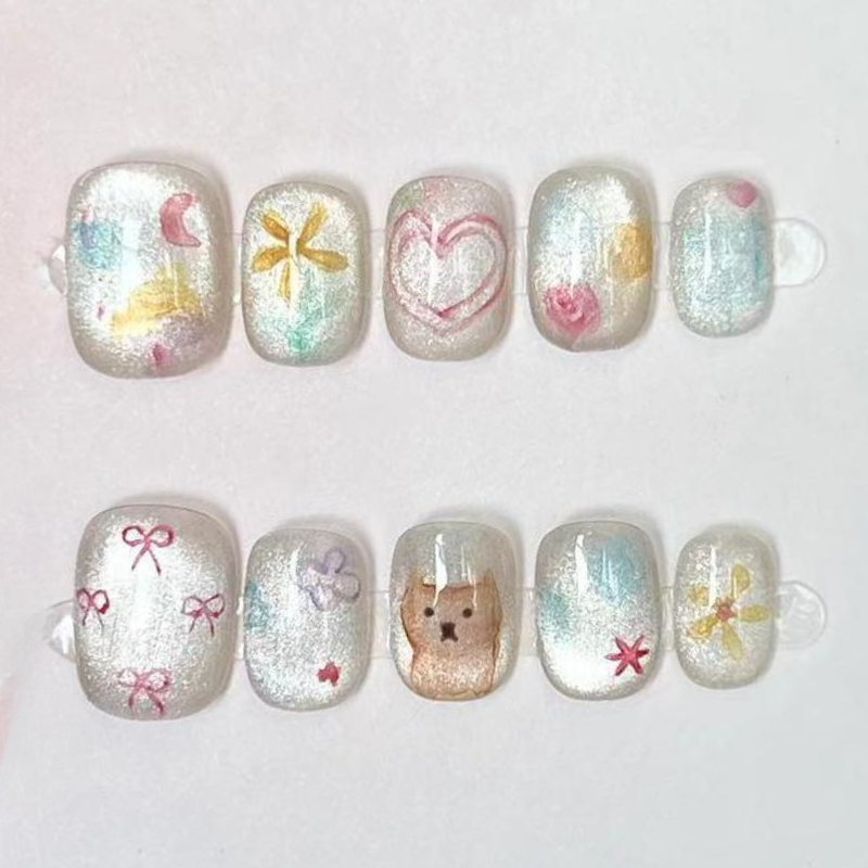 10Pcs Cute Short Round Handmad - Nail Art Design 评论和价格