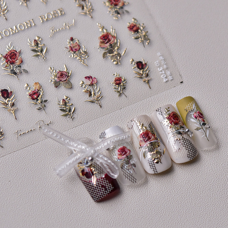 Retro Red Blue Rose Flower Nai - Nail Art Rose Gold 评论和价格
