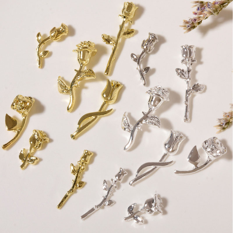 10Pcs 3D Rose Nail Art Ornamen - Nail Art Rose Gold 评论和价格