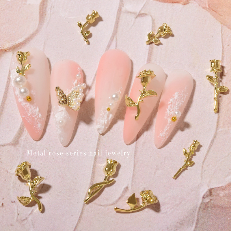 10Pcs 3D Rose Nail Art Ornamen - Nail Art Rose Gold 评论和价格