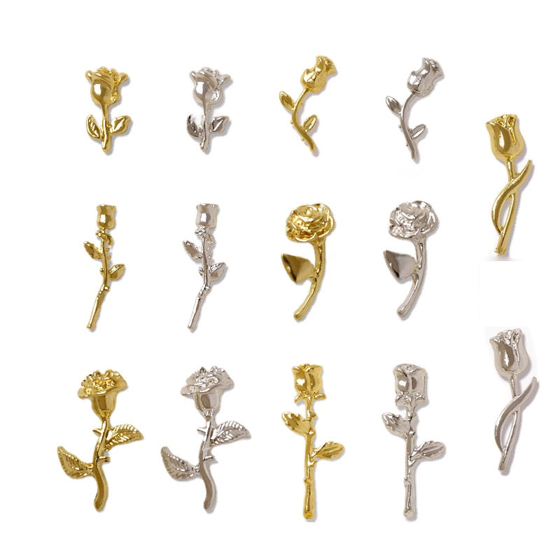 10Pcs 3D Rose Nail Art Ornamen - Nail Art Rose Gold 评论和价格