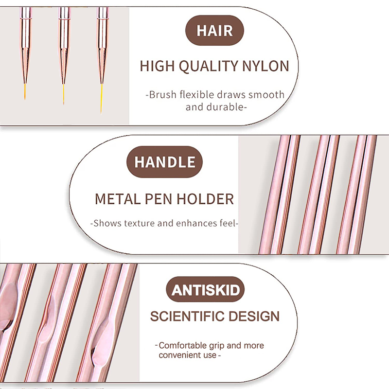 3Pcs/Set Nail Art Brush Nail A - Nail Art Rose Gold 评论和价格